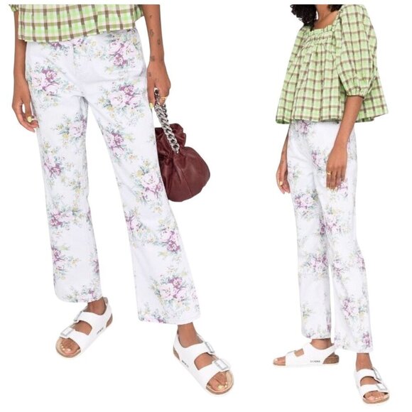 Ganni Betzy Floral Organic Cotton Blend‎ Flared Crop Jeans, size 27 - Picture 1 of 16